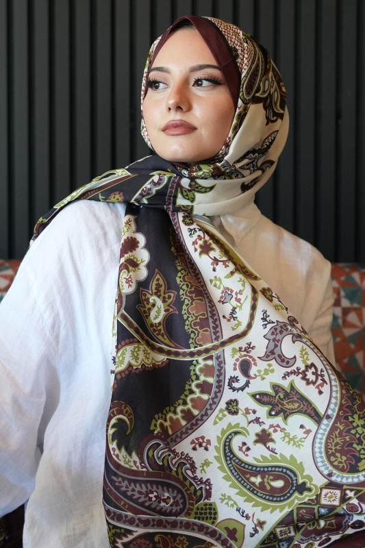 Damla Motif Desen Çikolata Soft Pamuk Şal - 1
