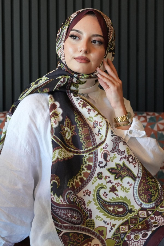 Damla Motif Desen Çikolata Soft Pamuk Şal - 3