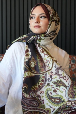 Damla Motif Desen Çikolata Soft Pamuk Şal - 1