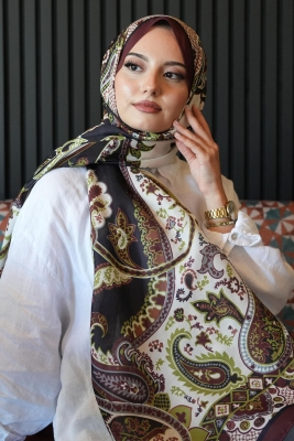 Damla Motif Desen Çikolata Soft Pamuk Şal - 3