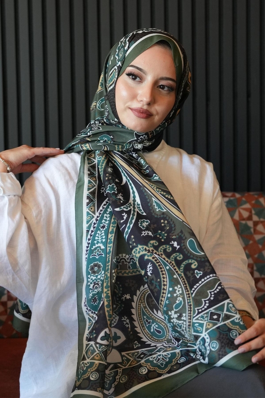Damla Motif Desen Haki Soft Pamuk Şal - 1