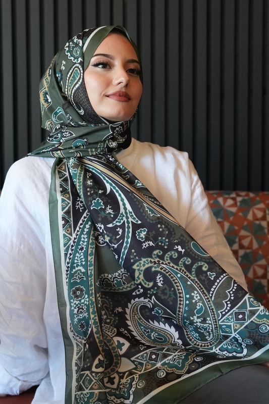 Damla Motif Desen Haki Soft Pamuk Şal - 2
