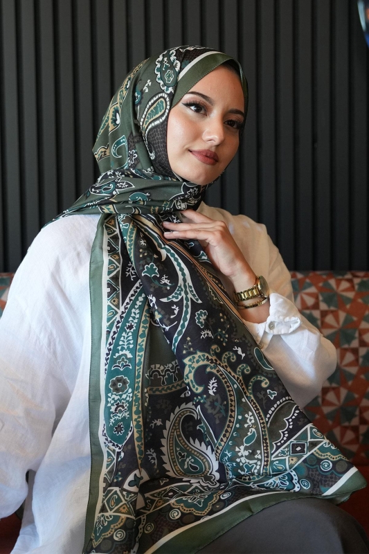Damla Motif Desen Haki Soft Pamuk Şal - 4