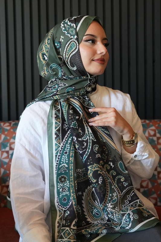 Damla Motif Desen Haki Soft Pamuk Şal - 5