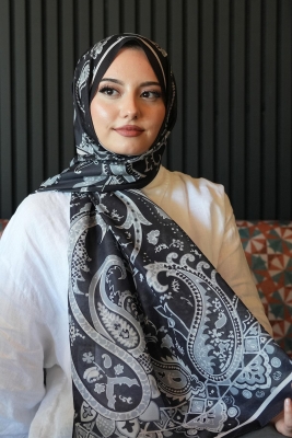 Damla Motif Desen Siyah Soft Pamuk Şal - 1