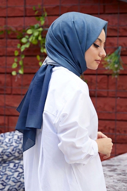 Degrade Desen Mavi-Gri Soft Pamuk Şal - 1