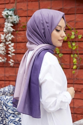 Degrade Desen Mor-Pudra Soft Pamuk Şal - 1
