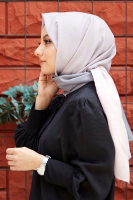 Degrade Desen Pudra-Gri Soft Pamuk Şal - 1