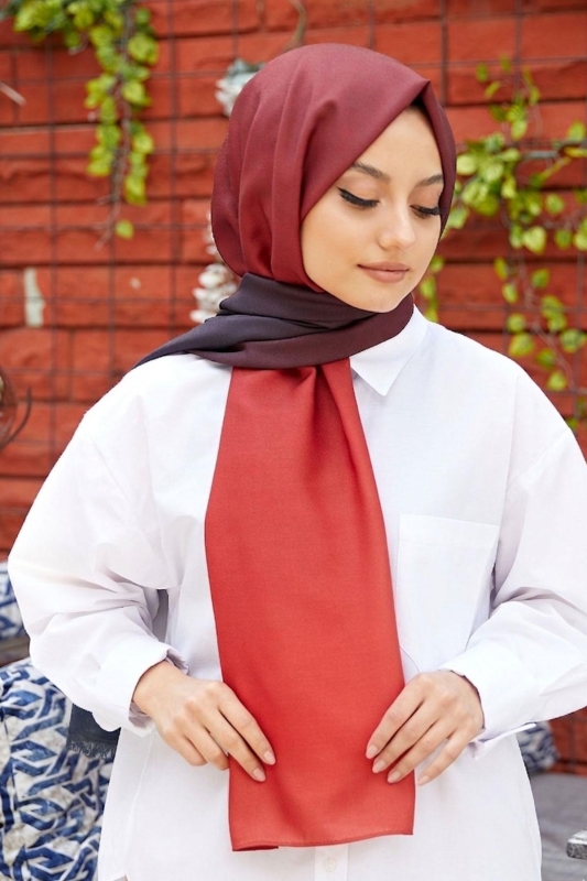 Degrade Desen Siyah-Bordo Soft Pamuk Şal - 1