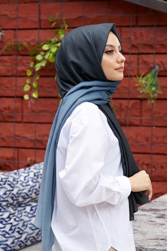 Degrade Desen Siyah-Füme Soft Pamuk Şal - 1