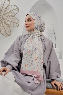 Çiçek Desen Krem Soft Pamuk Şal - Afvente