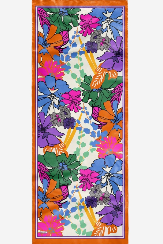 Çiçek Desen Turuncu Soft Pamuk Şal - 5