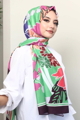 Çiçek Desen Yeşil Soft Pamuk Şal 