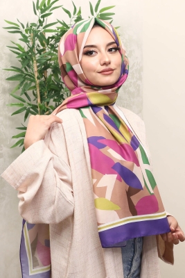 Yaprak Desen Mor Soft Pamuk Şal - AFVENTE