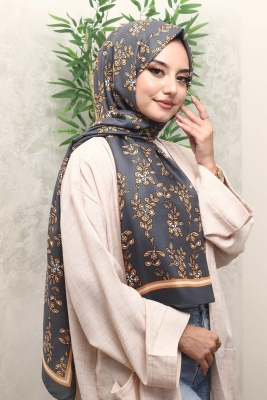 Çiçek Desen Kahverengi Soft Pamuk Şal - AFVENTE