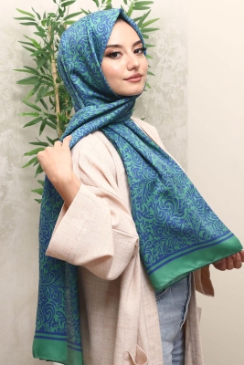 Damaks Desen Koyu Yeşil Soft Pamuk Şal 