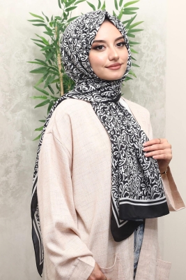 Damaks Desen Siyah Soft Pamuk Şal - AFVENTE