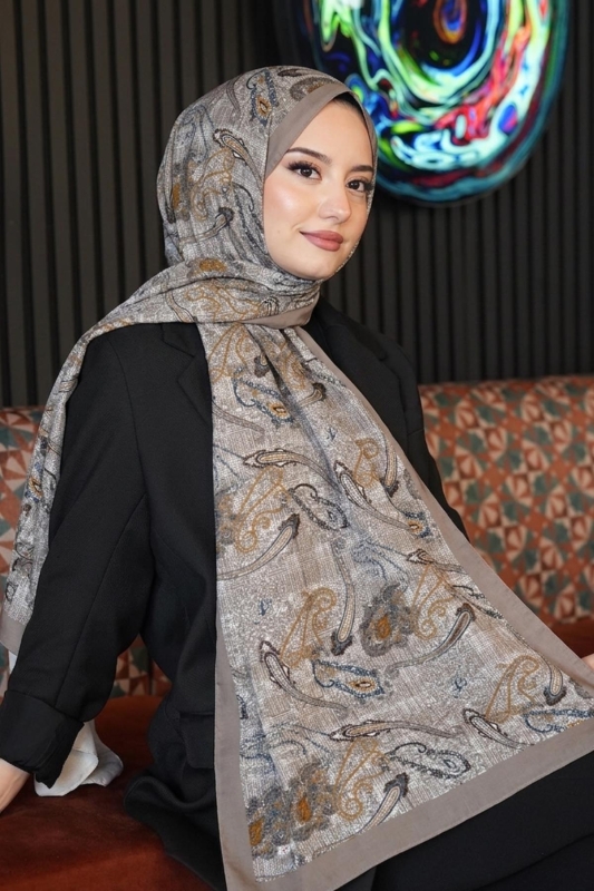 Ekose Paisley Desen Vizon Soft Pamuk Şal - 1