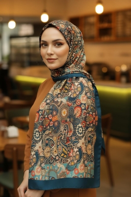 Etnik Çiçek Desen Yeşil Soft Pamuk Şal - Afvente