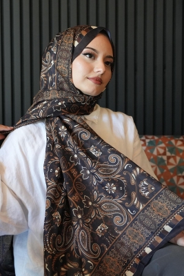 Etnik Desen Acı Kahve Soft Pamuk Şal - Afvente