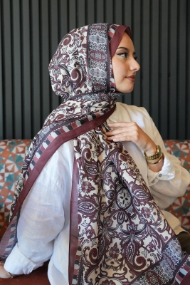 Etnik Desen Bordo Soft Pamuk Şal - 2