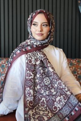 Etnik Desen Bordo Soft Pamuk Şal - 4