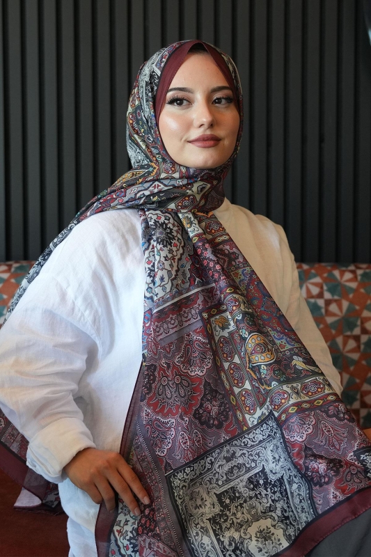 Etnik Desen Bordo Soft Pamuk Şal - 3