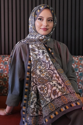 Etnik Desen Füme Soft Pamuk Şal - 1