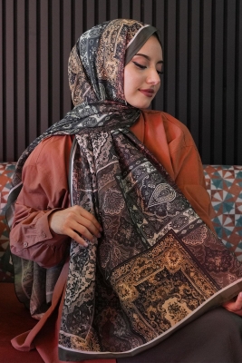 Etnik Desen Haki Soft Pamuk Şal - 2