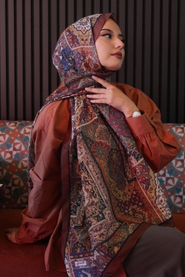 Etnik Desen Taba Soft Pamuk Şal - 1