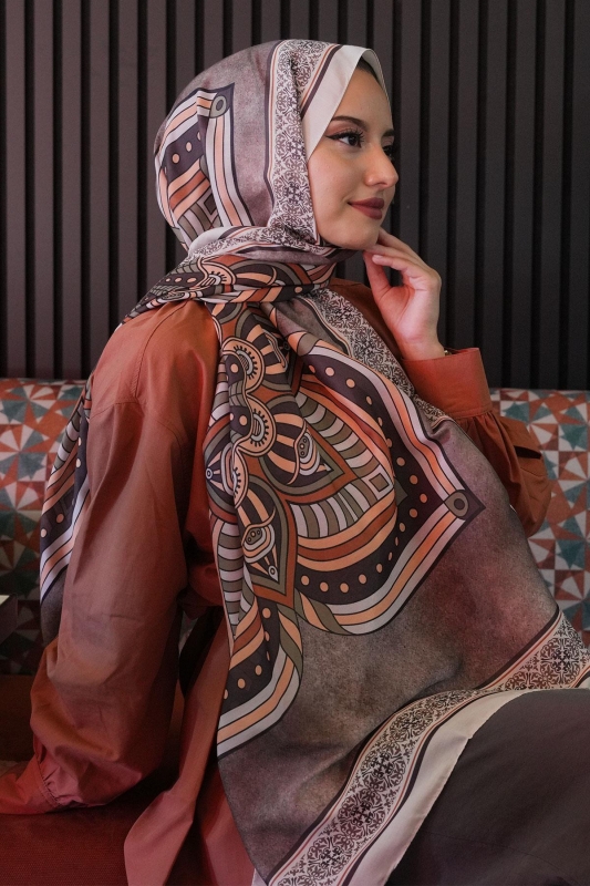 Geometrik Desen Bej Soft Pamuk Şal - 2