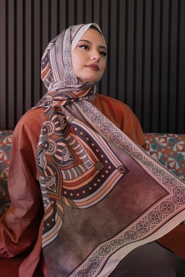 Geometrik Desen Bej Soft Pamuk Şal - 1