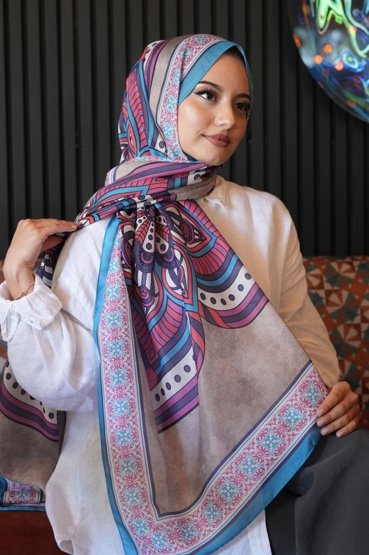 Geometrik Desen Mor Soft Pamuk Şal - 3