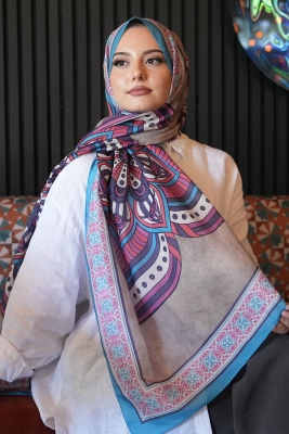 Geometrik Desen Mor Soft Pamuk Şal - Afvente