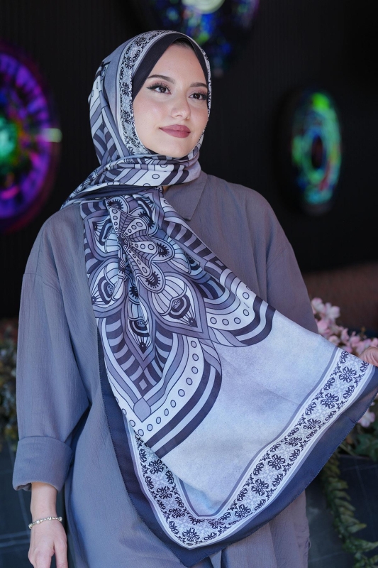 Geometrik Desen Siyah Soft Pamuk Şal - 2