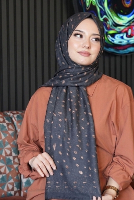Geyik Desen Antrasit Soft Pamuk Şal - 1