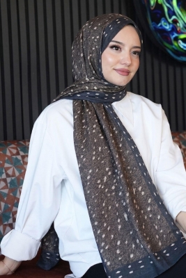 Geyik Desen Kahverengi Soft Pamuk Şal - 1