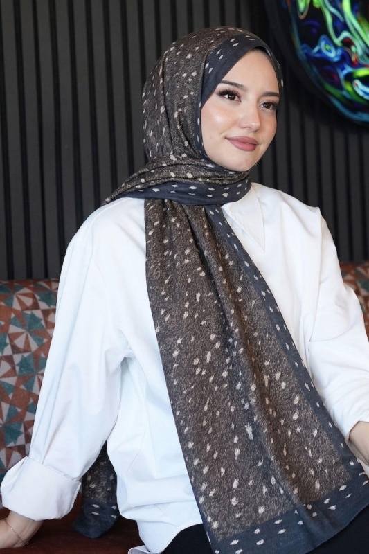 Geyik Desen Kahverengi Soft Pamuk Şal - 1