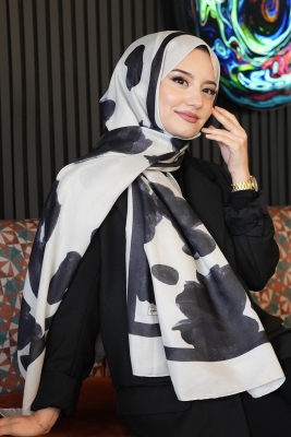 Gül Desen Fildişi Soft Pamuk Şal - 1