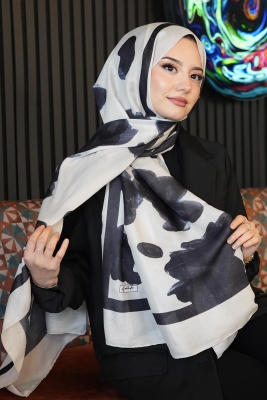 Gül Desen Fildişi Soft Pamuk Şal - 2
