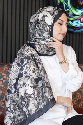Karma Desen Siyah-Krem Soft Pamuk Şal - 1