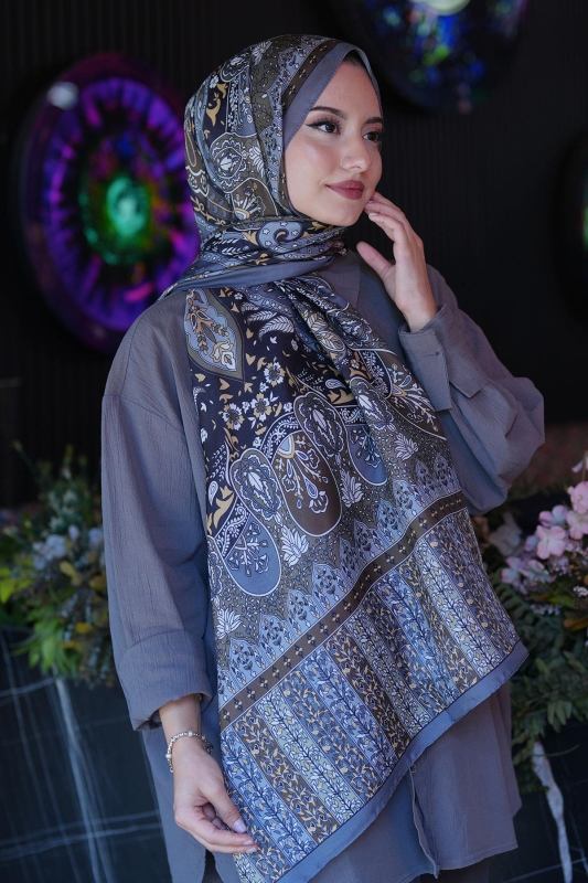 Karma Motif Desen Füme Soft Pamuk Şal - 1