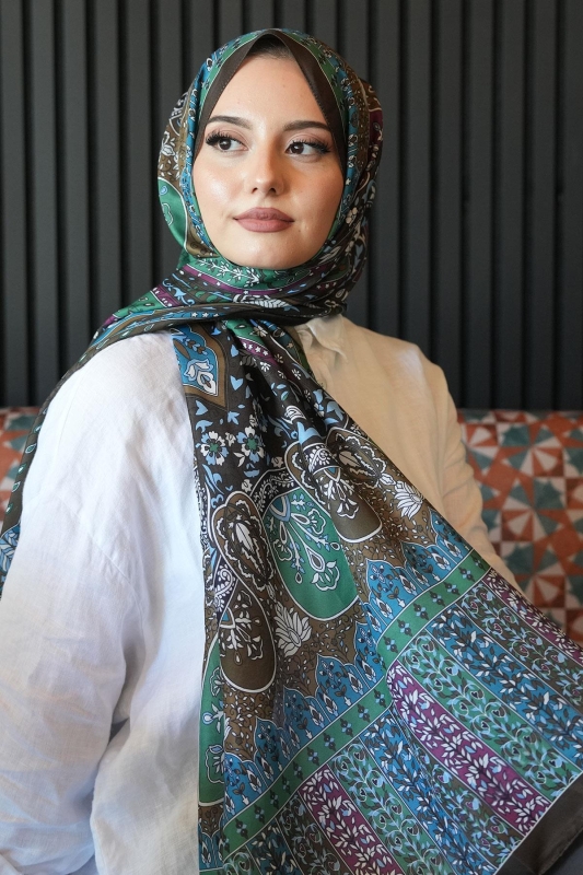 Karma Motif Desen Haki Soft Pamuk Şal - 1