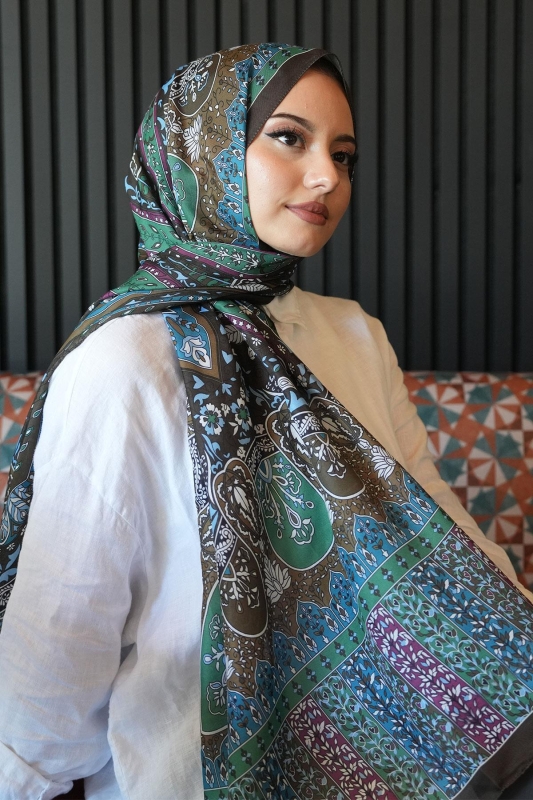 Karma Motif Desen Haki Soft Pamuk Şal - 2