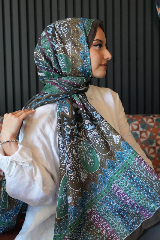 Karma Motif Desen Haki Soft Pamuk Şal - 3