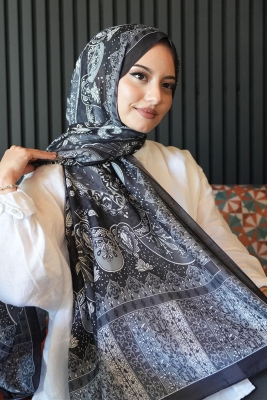 Karma Motif Desen Siyah Soft Pamuk Şal - 1