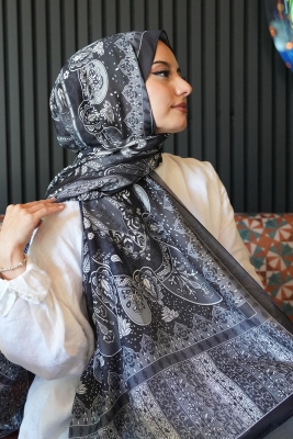 Karma Motif Desen Siyah Soft Pamuk Şal - 3