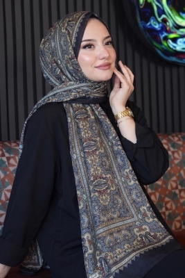 Klasik Desen Kahve Soft Pamuk Şal - 1