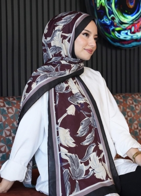 Lale Desen Bordo Soft Pamuk Şal - 1