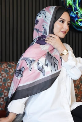 Lale Desen Pembe Soft Pamuk Şal - 1